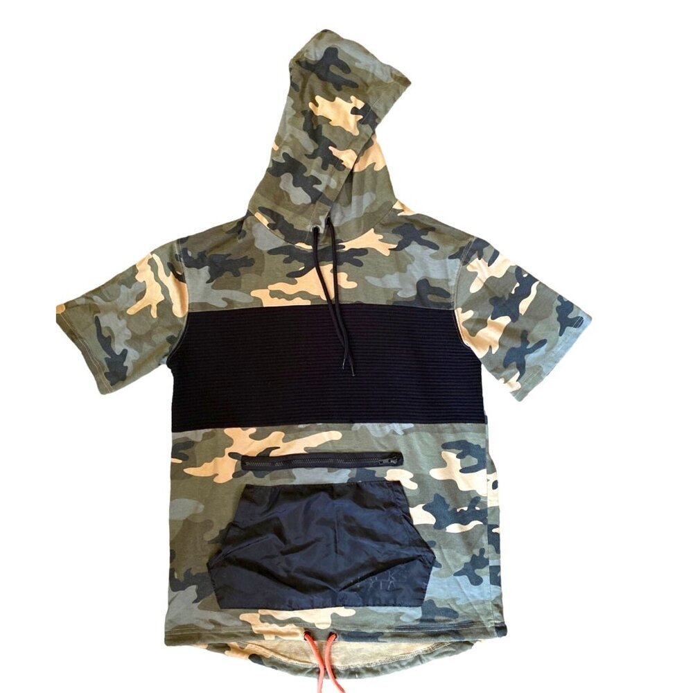 Five by Five Hoodie Camouflage Short Sleeve‎ Hustle Stacks Drawstring Men Medium
